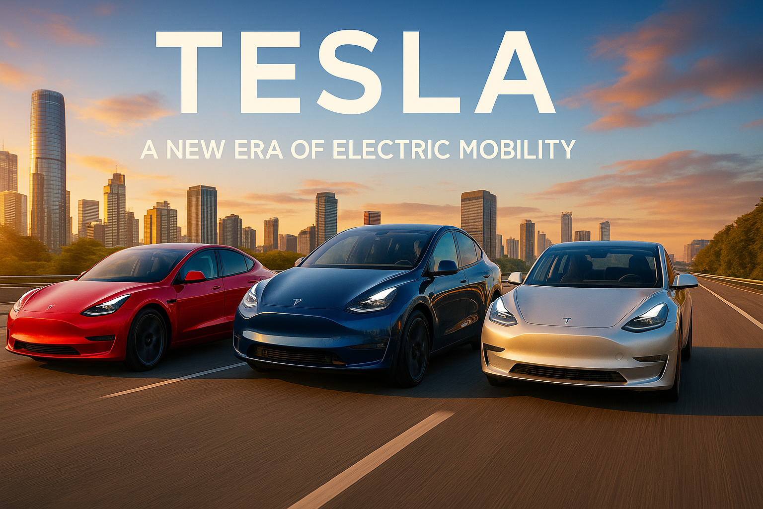 Futuristic Tesla Lineup Drive